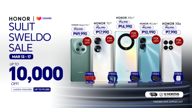 Up to Php 10,000 worth of discounts on your favorite HONOR devices this Lazada Sulit Sweldo Sale!